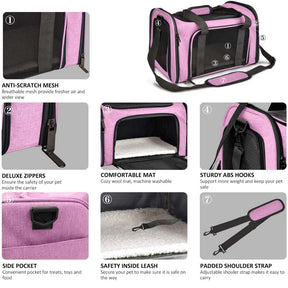 Pet Travel Bag for Small Medium Cats Dogs Puppies Soft Sided Collapsible Puppy Carrier-Pink