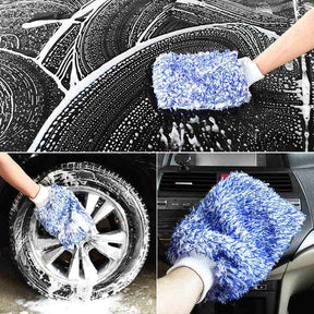 Microfiber Car Wash Mitt Strong Absorbent Car Detailing Gloves-Blue