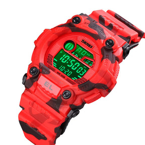 Kids LED Sports Camouflage Watch Waterproof Digital Electronic Military Wrist Watches-Red