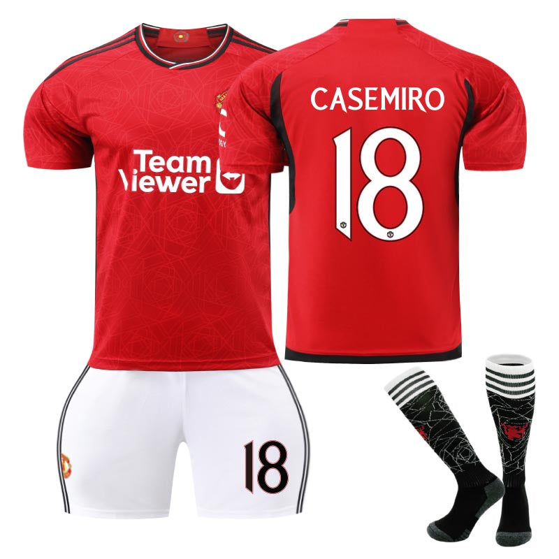 Red Devil Home Jersey CASEMIRO #18 Soccer Jersey Kids Adult 3Pcs Jersey Kits