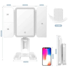 Makeup Mirror Vanity Mirror with Lights - 3 Color Lighting Modes 72 LED Touch Control 1x/2x/3x Magnification Trifold Mirror