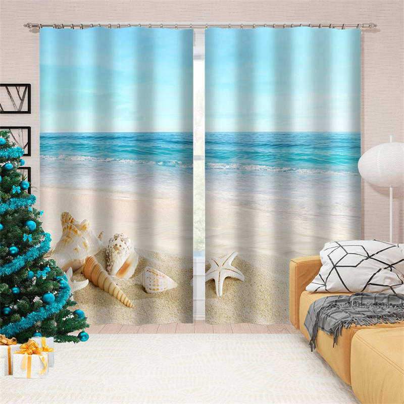 2 Panels Seashell Tropical Beach Bathroom Curtains