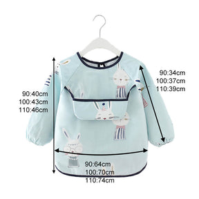 Kids Waterproof Art Smock Cartoon Long Sleeve Aprons with Bib-Glasses Rabbit