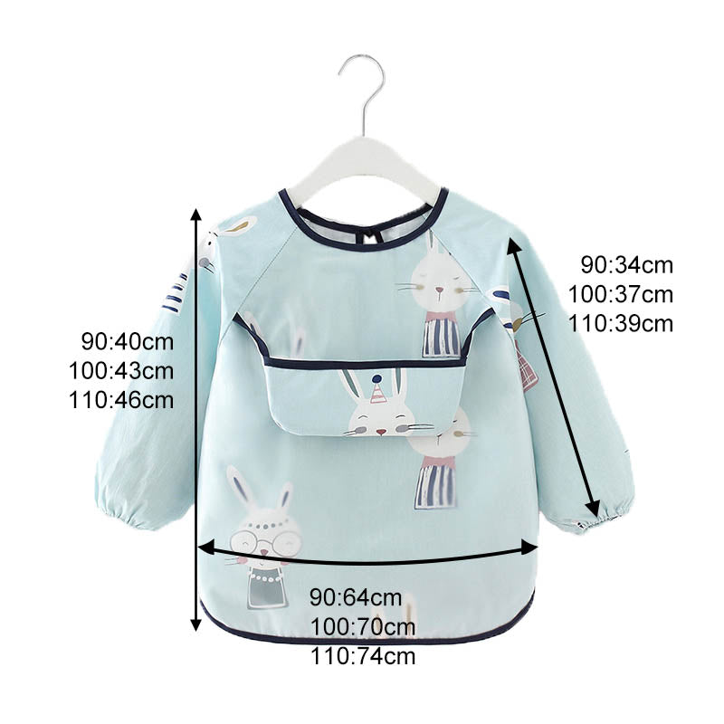 Kids Waterproof Art Smock Cartoon Long Sleeve Aprons with Bib-Glasses Rabbit