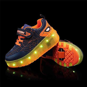 Double Wheel Roller Skate Shoes Light Up Sneakers for Boys Girls-Orange