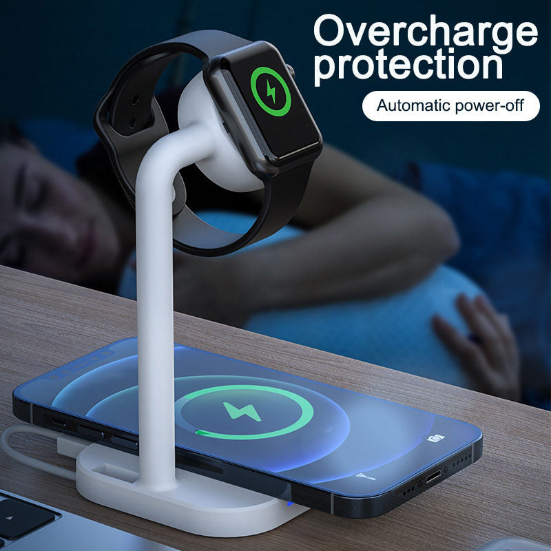 2-in-1 Wireless Charger 15W Fast Charging Phone Charger Stand for AirPods iWatch-White
