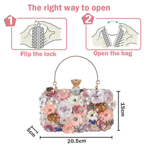 Colorful Floral Clutch Evening Bags for Women Beaded Purse Prom Handbag-Gold