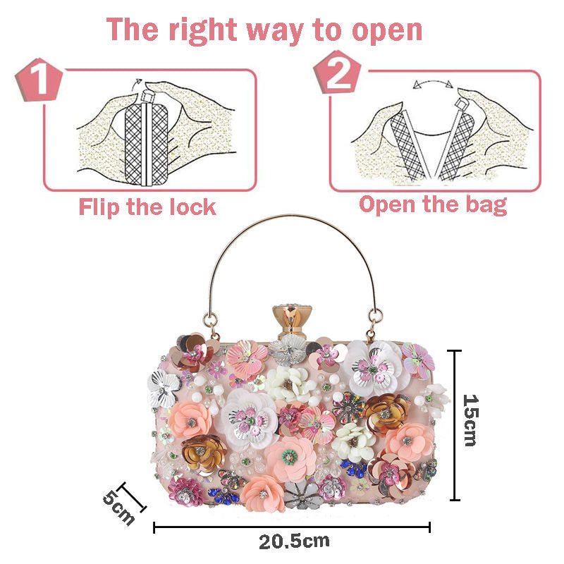 Colorful Floral Clutch Evening Bags for Women Beaded Purse Prom Handbag-Gold