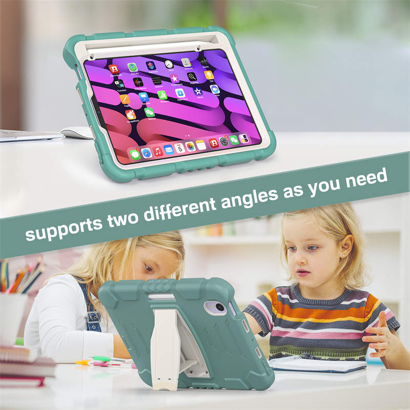 KingKong iPad Case For iPad Mini 6 Three-Layer Hybrid Protective Case With Holder-EmeraldGreen