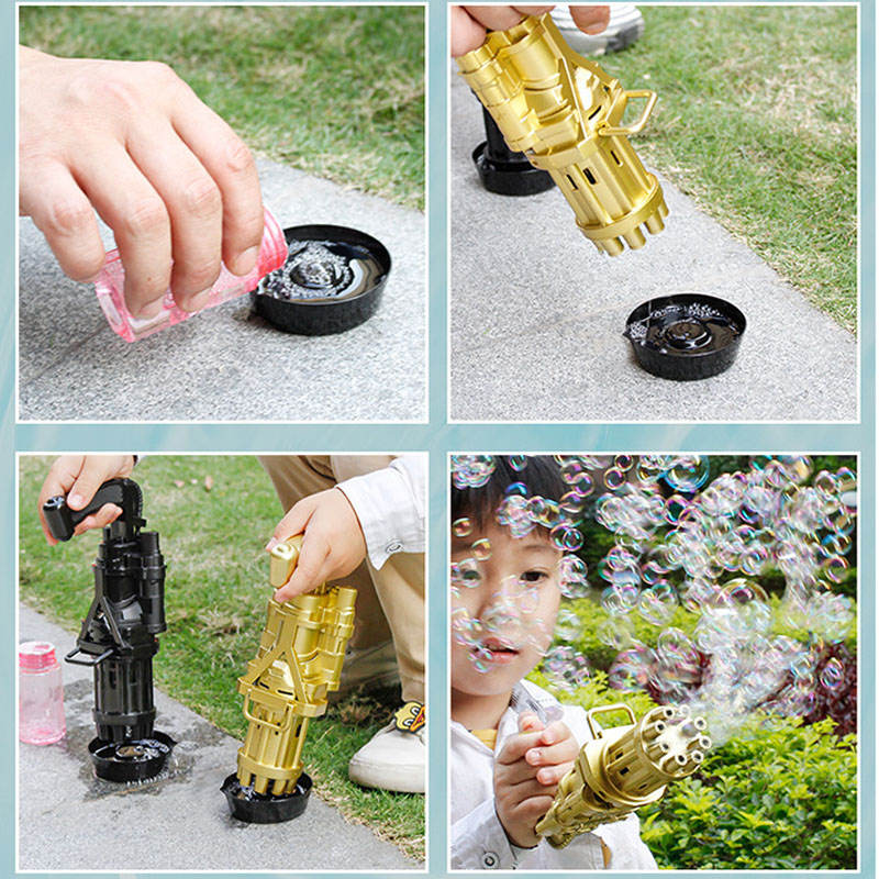 Electric Gatling Bubble Machine Kids Outdoor Toys-Gold