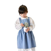 Girls Linen Cotton Apron Adjustable Bib for Cooking Painting-Blue