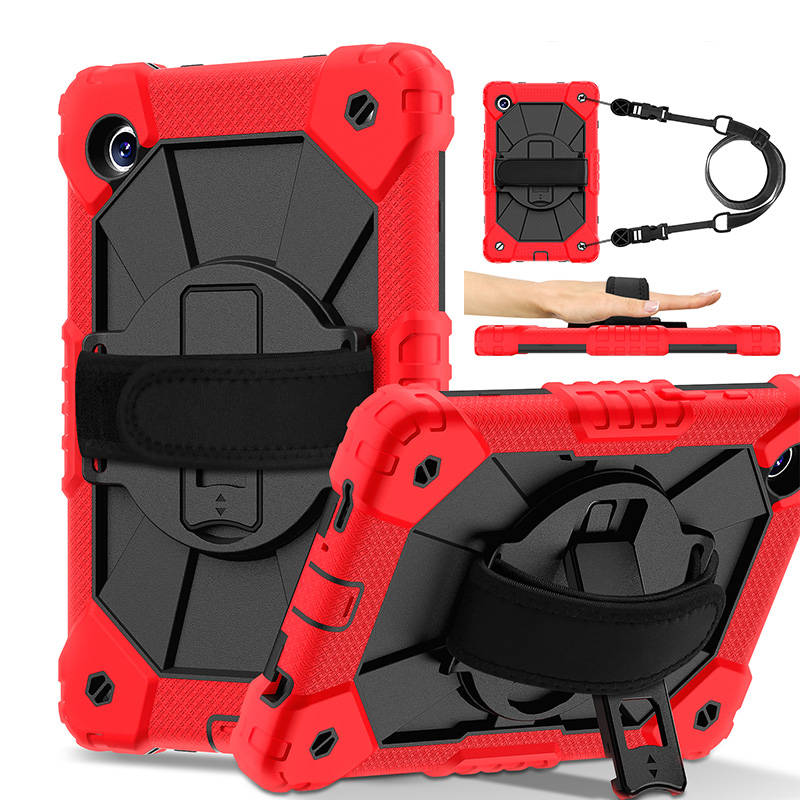 Rugged Tablet Case with Stand and Shoulder Strap for Samsung Galaxy A9-RedBlack