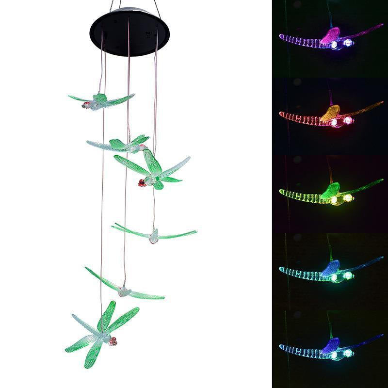 Colorful Solar Wind Chimes Gardening Gift for Mother And Grandma Christmas Decoration-Painted Dragonfly