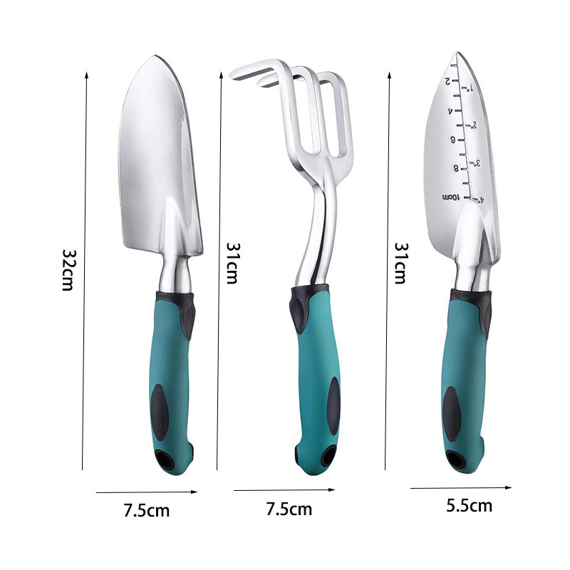 Home & Living3Pcs Heavy Duty Gardening Tools Cast Aluminum with Soft Rubberized Non-Slip Handle Garden Tools Set -Green
