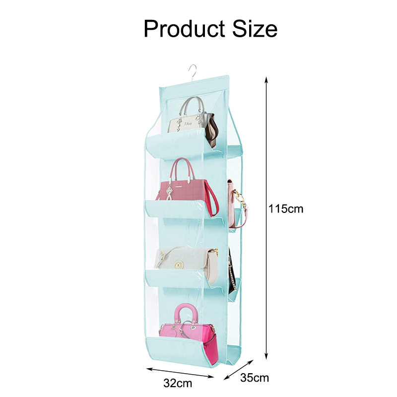 2 Pcs Hanging Purse Organizer 8 Easy Access Pockets for Wardrobe-Blue