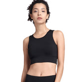 Longline Padded Sports Bra High Impact Workout Crop Tops for Women-Black