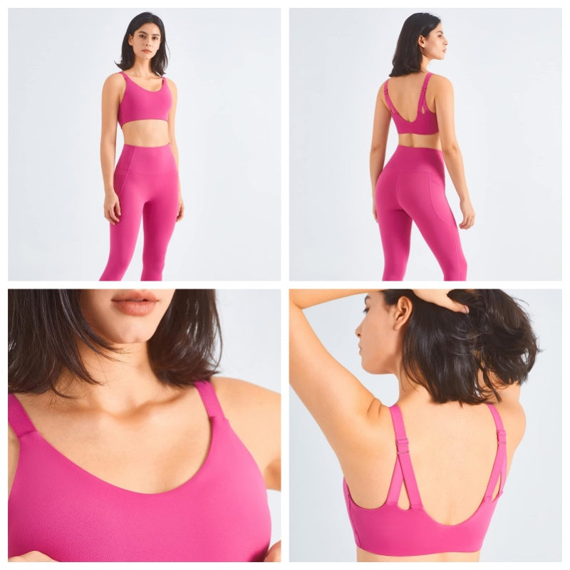 Adjustable Straps Sports Bra High Support Yoga Crop Tank Tops-Pink