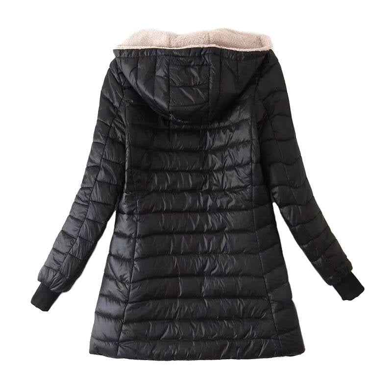 Lookbook Womens Hooded Sherpa Fleece Jacket Winter Warm Coat-Black