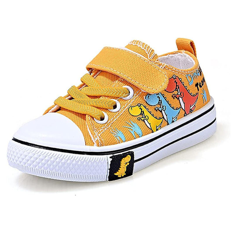 Toddler-Unisex Canvas Sneakers Cartoon Dinasour Slip on Shoes-Yellow