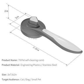 Cat Dog Grooming Brush Pet Self Cleaning Shedding Massage Combs-Gray