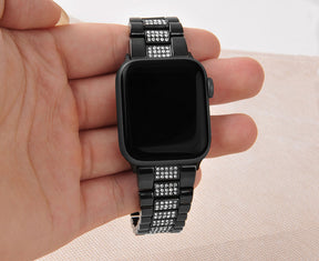 SZZ Bling Watch Band Business Stainless Steel Wristbands for Apple IWatch Series SE/1/2/3/4/5/6 For Women-Black
