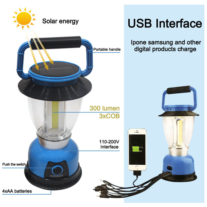 Solar LED Camping Light Dimmable Water-Resistant Lantern for Emergency-Blue