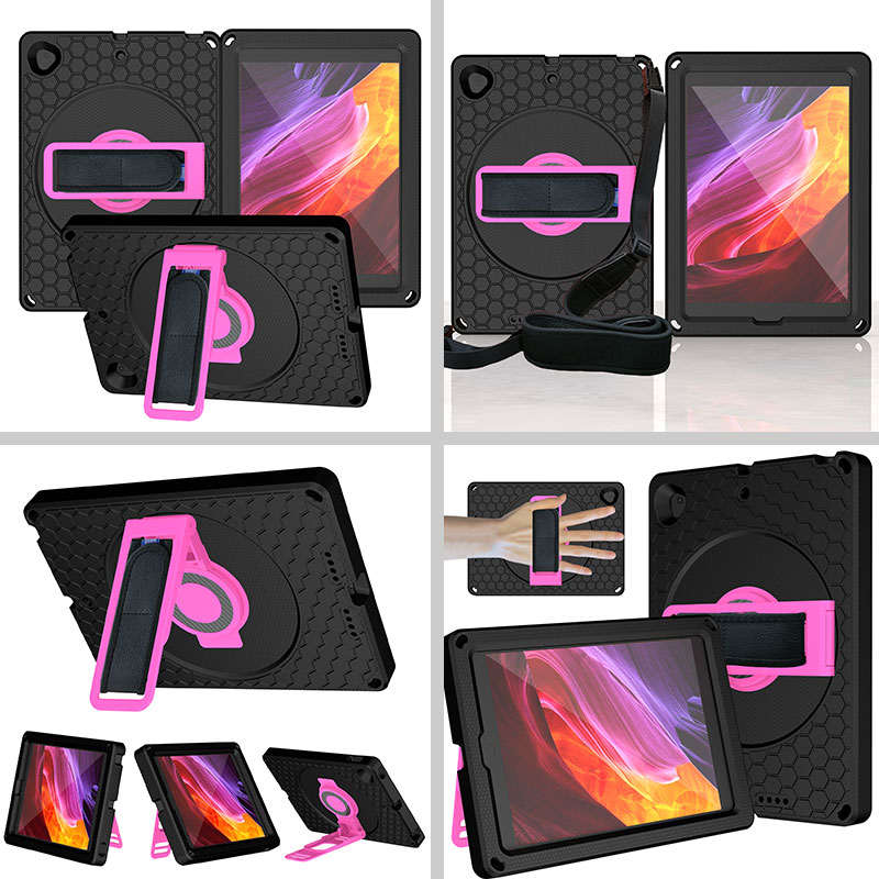 iPad Case With Handle Stand Shoulder Strap for iPad7/iPad8/iPad9 10.2/iPad10.5-BlackRose