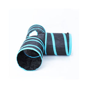 Pet Tunnel Tube Cat Toys 3 Way Extensible Collapsible for Indoor Cats Interactive Toy-Blue