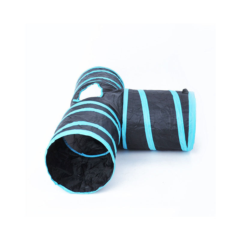 Pet Tunnel Tube Cat Toys 3 Way Extensible Collapsible for Indoor Cats Interactive Toy-Blue