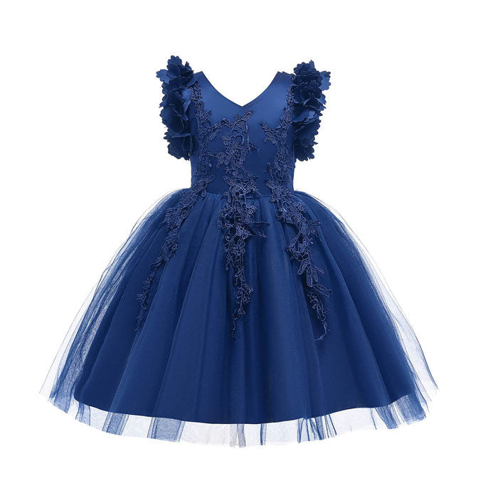 Princess Flower Girl Lace Dress Pageant Kids Christmas Party Dresses-Royal Blue