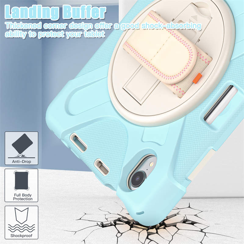 Onepiece iPad Case For iPad Mini 6 Full Body Shockproof Protective Case With Holder/Hand Strap-Ice Crystal Blue