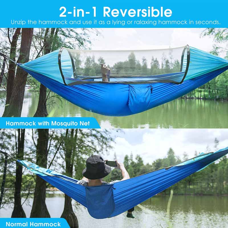 Large Camping Pop-up Parachute Hammock with Mosquito Net-Blue