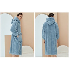 Hoodie Plush Pajama Set for couple-Haze Blue