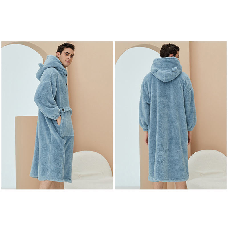 Hoodie Plush Pajama Set for couple-Haze Blue
