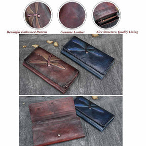 Slim Wallets for Women Embossed Dragonfly Leather Wallet Cellphone Clutch-DarkBlue