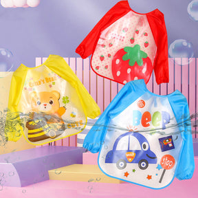 3 Pcs Baby Waterproof Cartoon Long Sleeve Bib Art Smock-A