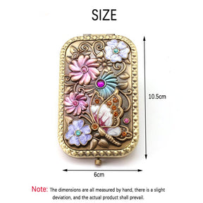 Antique Butterfly Flower Foldable Makeup Mirror-Cyan