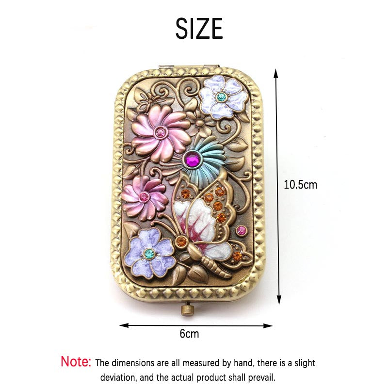 Antique Butterfly Flower Foldable Makeup Mirror-Cyan