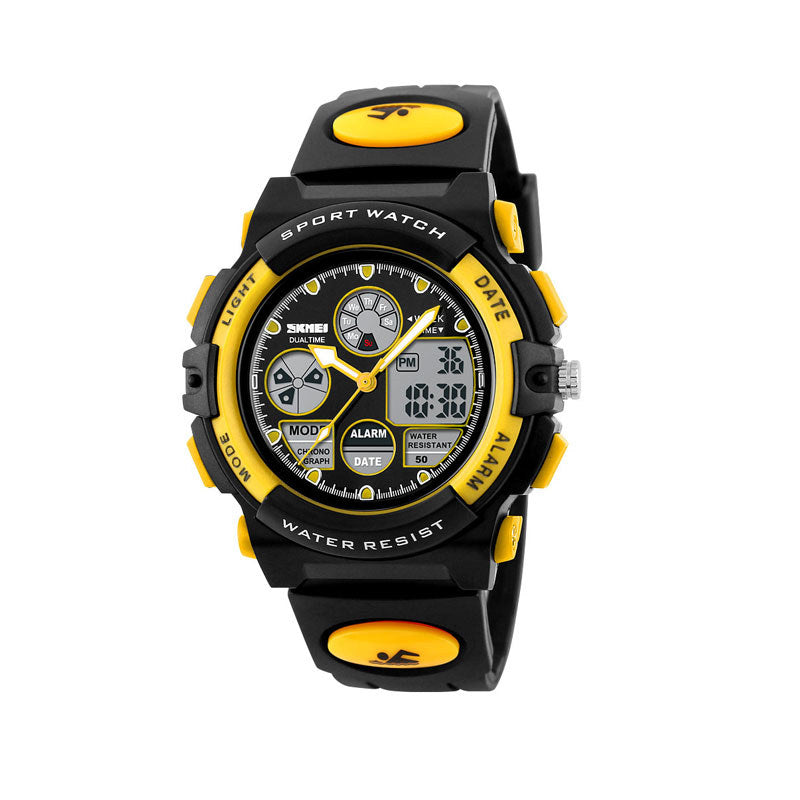 LED Multi Function Sports Waterproof Watch for Kids-Yellow