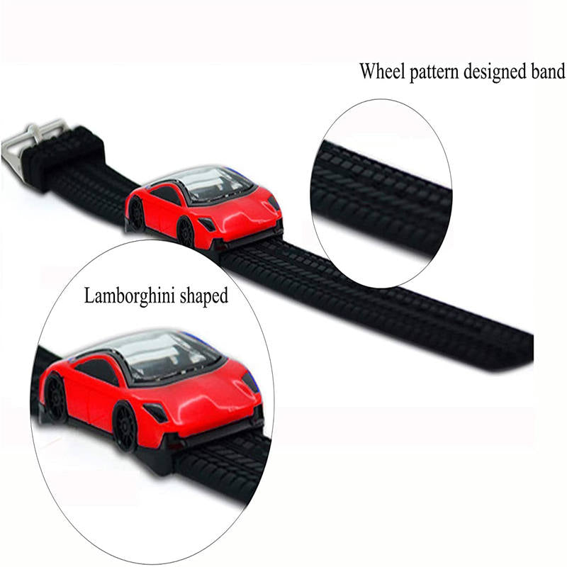 Kids Waterproof Sports Watches Digital LED Car Shape Watches-Red