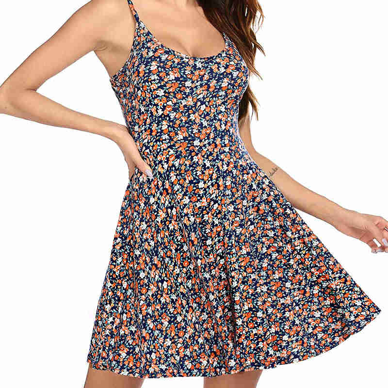 Womens Dress Sleeveless Floral Beach Summer Sundress-Pattern4