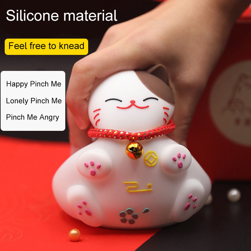 Lucky Cat Night Light Pat Light USB Rechargeable with 3 Colors-Pink