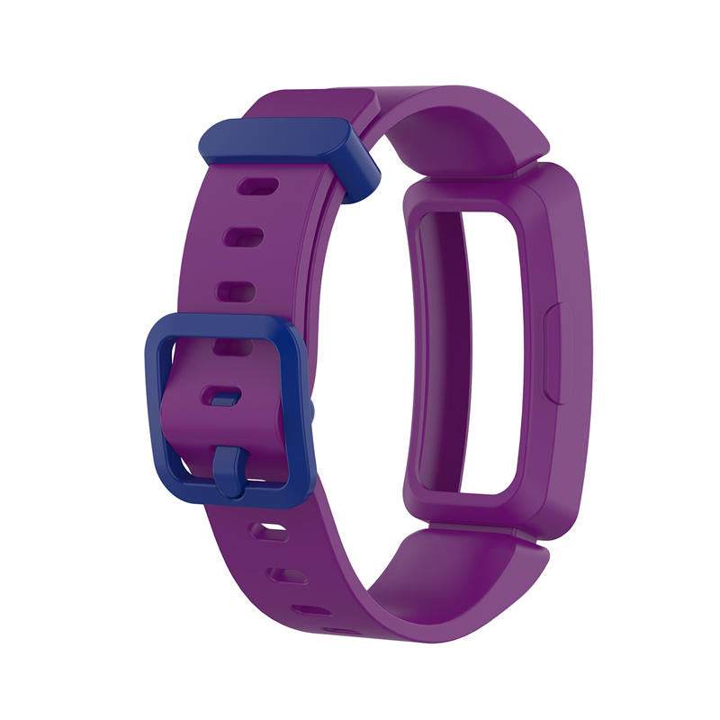 Silicone Watch Band For Fitbit Inspire/Inspire HR/ACE 2-Grape Purple+Navy Blue Buckle