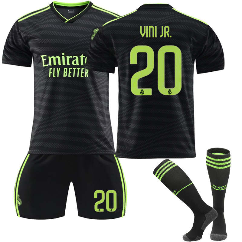 Real Madrid Second Away Jersey 2022-23 VINI JR. #20 Soccer Jersey Kids Adult 3-Pieces Jersey Kits