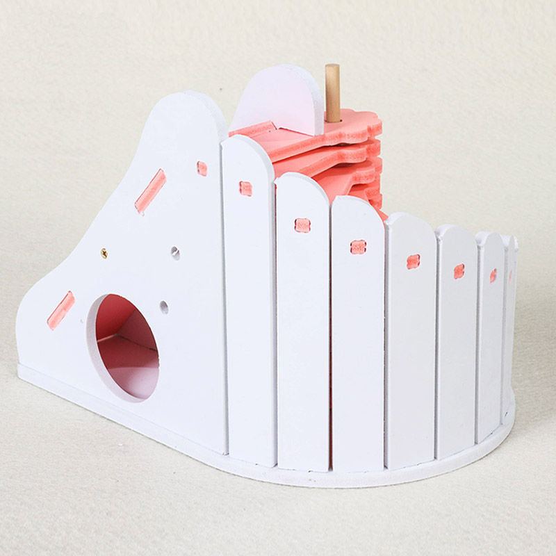 Hamster Hideout Wooden House with Climbing Slides-Pink