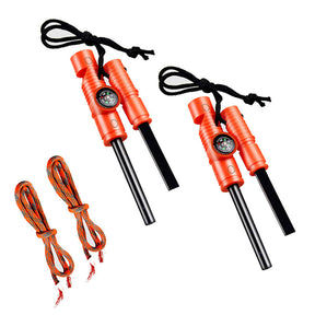 2Pack 5-in-1 Magnesium Fire Starter with Compass Whistle High Temp Magnesium Rod