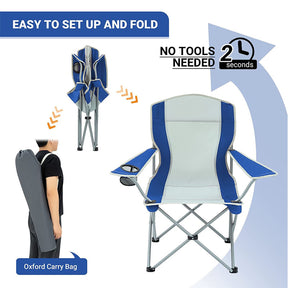 Lightweight Camping Chair with Arm Rest Cup Holder and Carry Bag-Blue