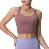 V Neck Longline Sports Bras Padded Wirefree Stretchy Yoga Camisole-Pink
