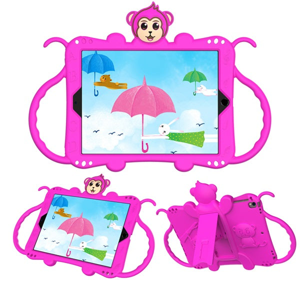 Monkey iPad Case+Neck Strap Cartoon Kids Anti-fall Protective Cover For Samsung Galaxy Tab A 10.1inch£¨2019£©T510/T515-Hot Pink