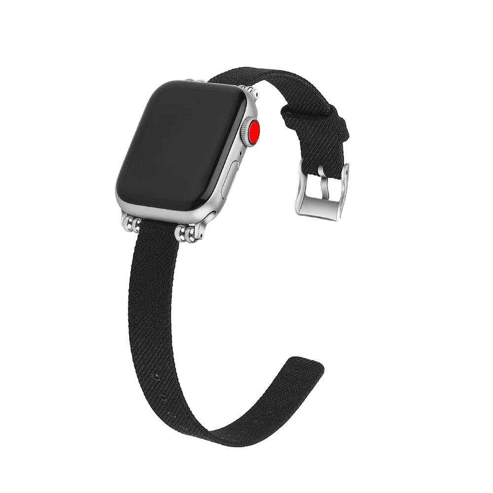 Slim Canvas Watch Band With Positioning Beads For Apple Watch SE/6/5/4/3/2/1(Black)